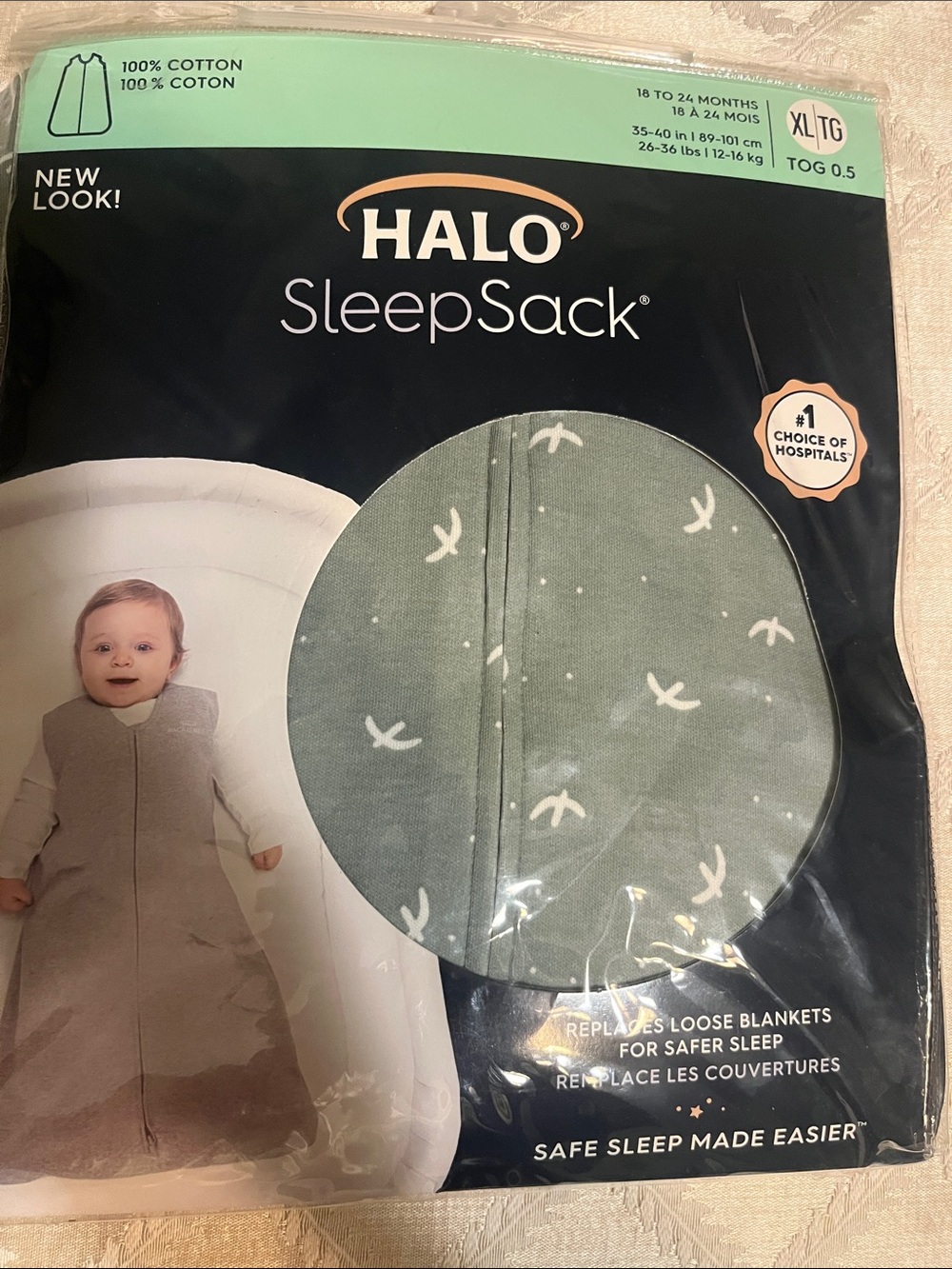 Halo SleepSack Baby Wearable Blanket in Dusty Green with White Bird Print
